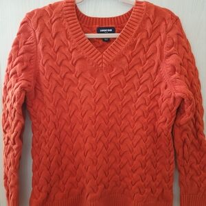 Lands' End Vibrant Orange V-Neck Sweater